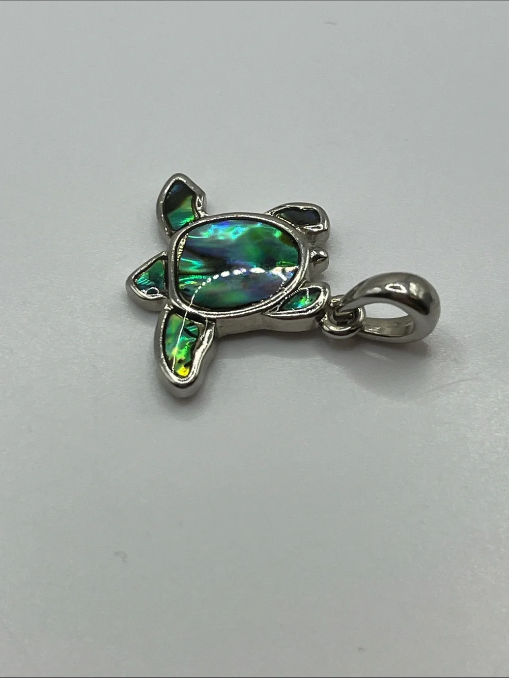 Abalone Turtle Pendant Necklace - Iridescent Green Shell